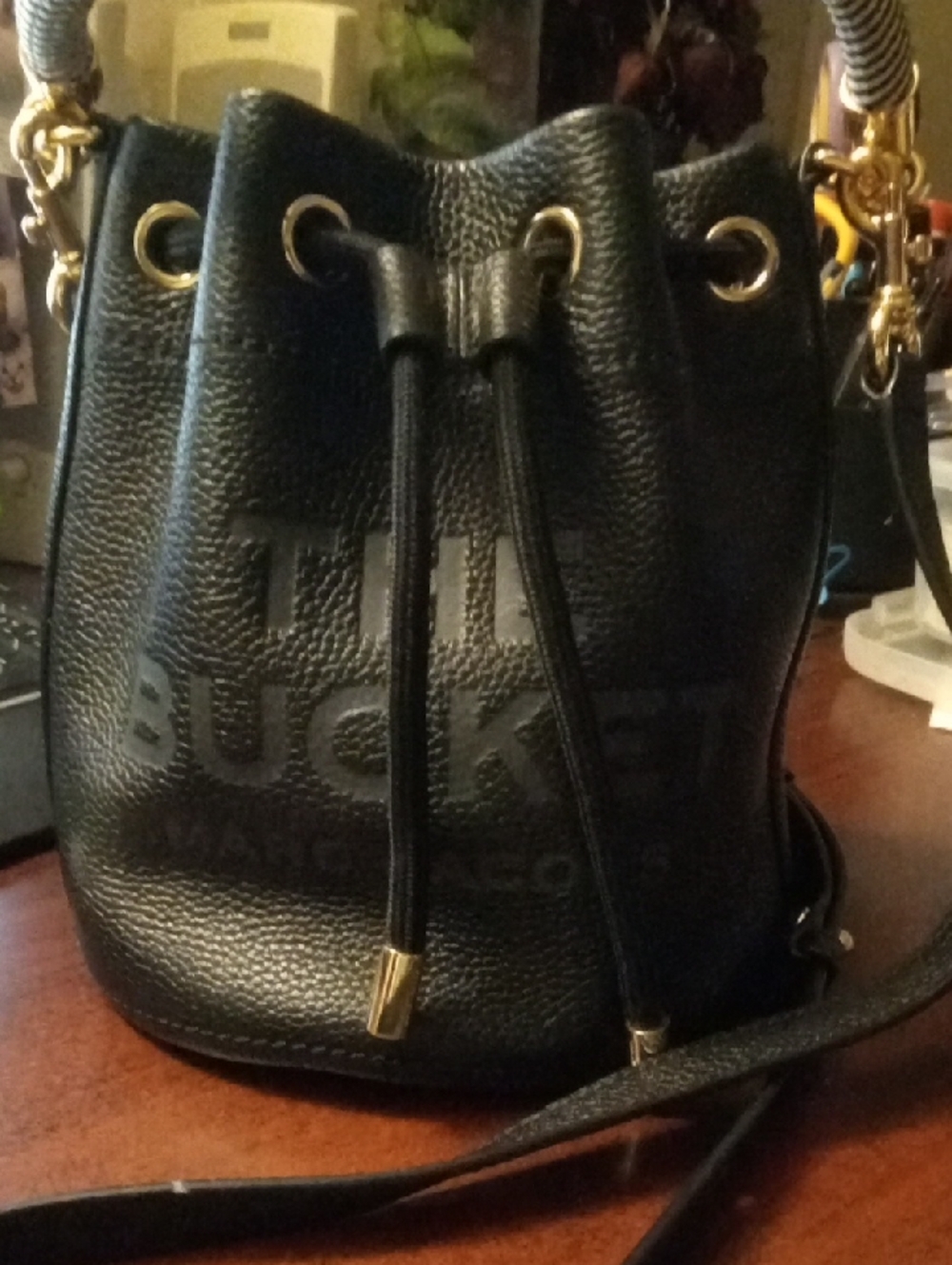Marc Jacobs Black Pebbled Leather Bucket Bag